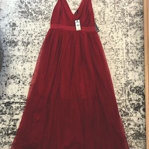 Formal midi dress with tulle overlay